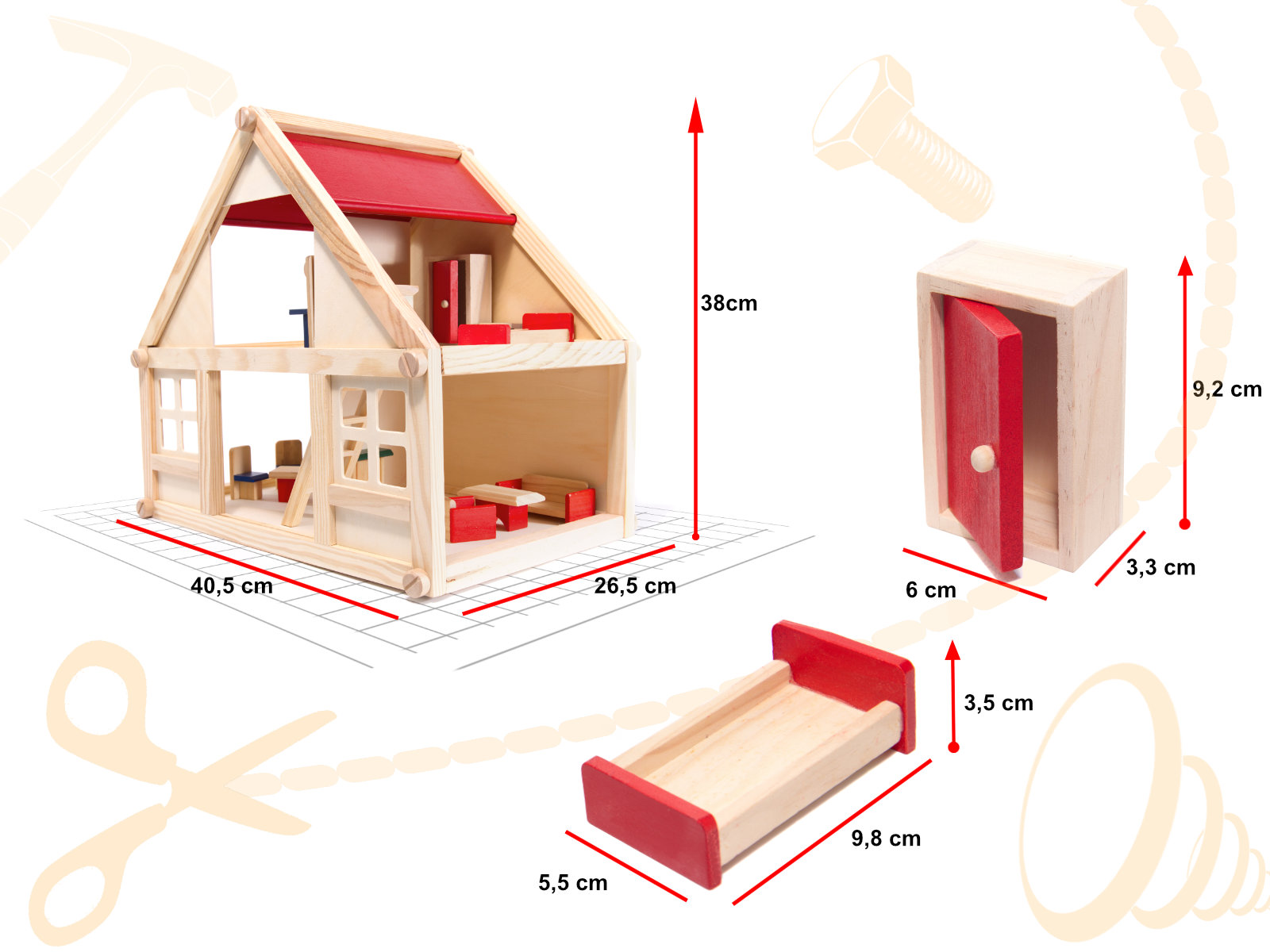 KX6486 Domek dla lalek drewniany z akcesoriami 40cm 3